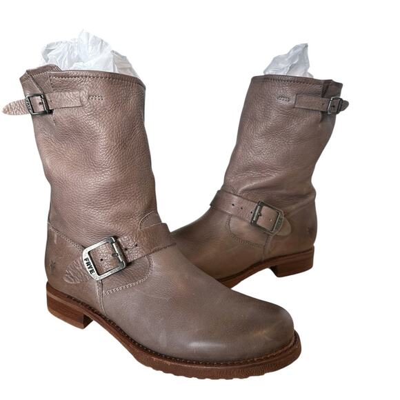 Frye Vintage Veronica Short Slouch Taupe Brown Leather Mid Calf Boots Size 8.5 - Picture 11 of 11